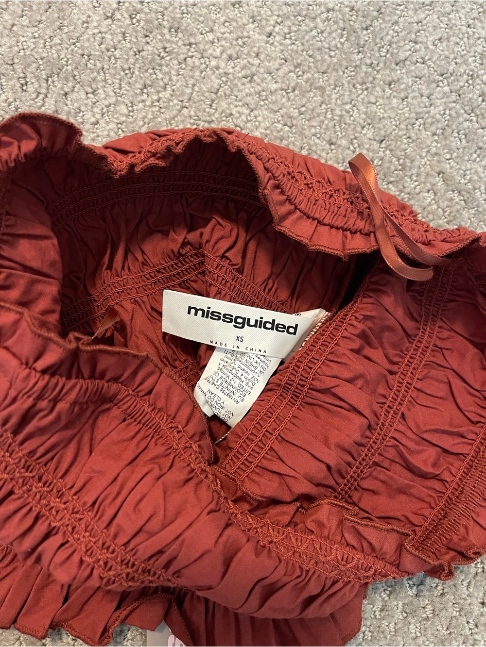 Missguided Rust Red Smocked Women’s Top